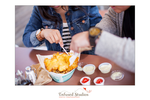 Vancouver engagement photos  - Jessica and Kevin sharing lunch