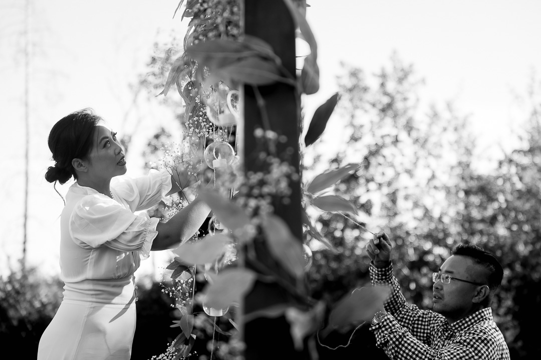 Edmonton family photo ideas - vow renewal bride decorating arch